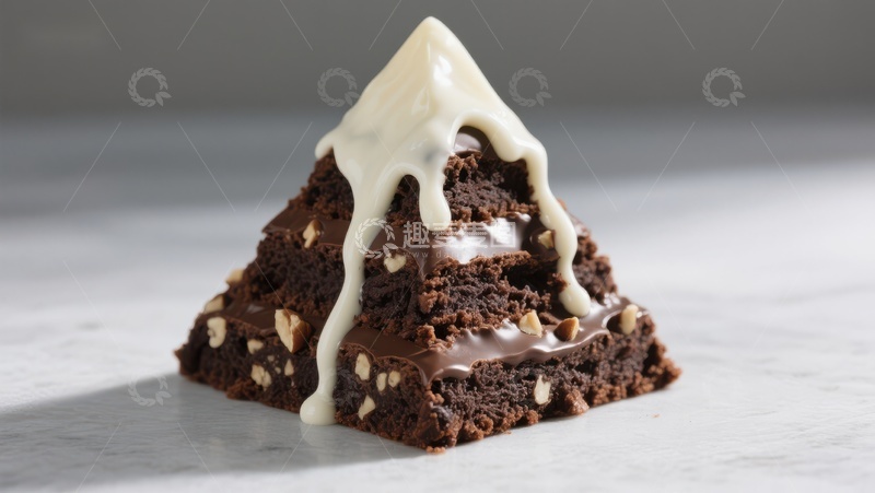 巧克力布朗尼金字塔配白巧克力酱