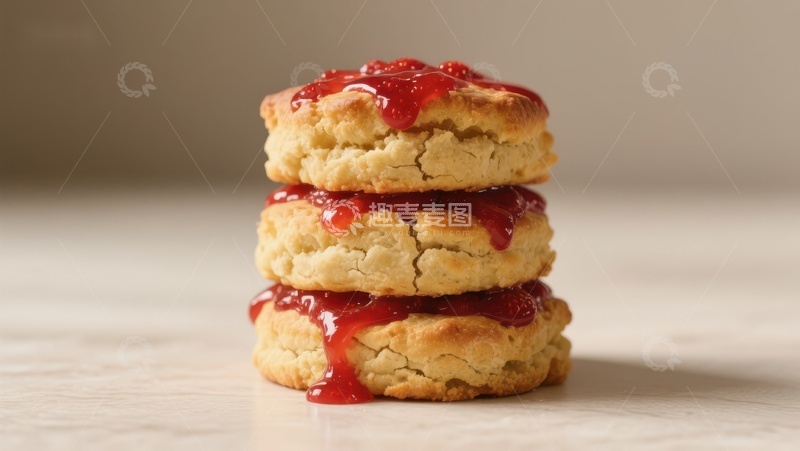 高清大图下载【趣麦麦图】草莓酱淋面的三层饼干