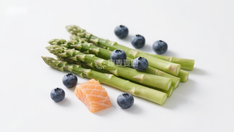 高清大图下载【趣麦麦图】芦笋蓝莓与三文鱼片