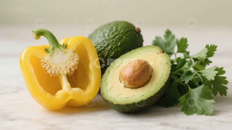 高清大图下载【趣麦麦图】切开的黄椒与牛油果静物