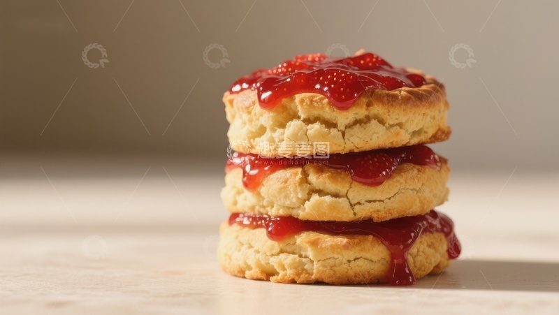 高清大图下载【趣麦麦图】草莓酱夹心饼干叠放