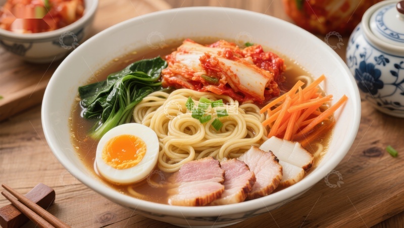 高清大图下载【趣麦麦图】美味拉面配泡菜与半熟蛋