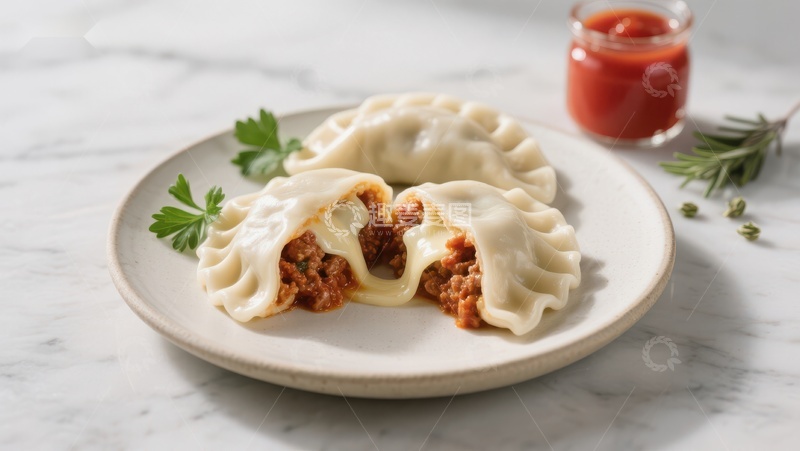 高清大图下载【趣麦麦图】美味饺子配番茄酱