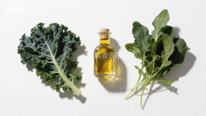 高清大图下载【趣麦麦图】绿叶蔬菜与橄榄油摆拍