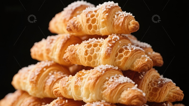 高清大图下载【趣麦麦图】金黄酥脆的羊角面包堆叠