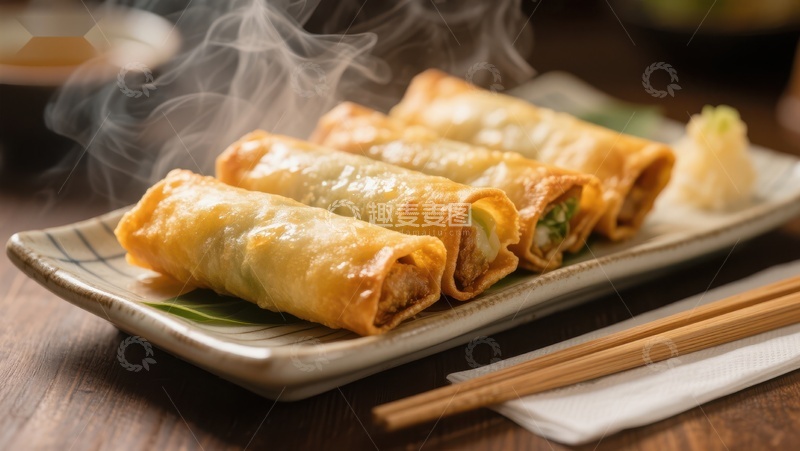 高清大图下载【趣麦麦图】热腾腾的春卷，散发诱人香气