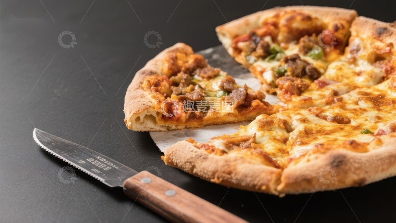 高清大图下载【趣麦麦图】美味披萨与刀具特写