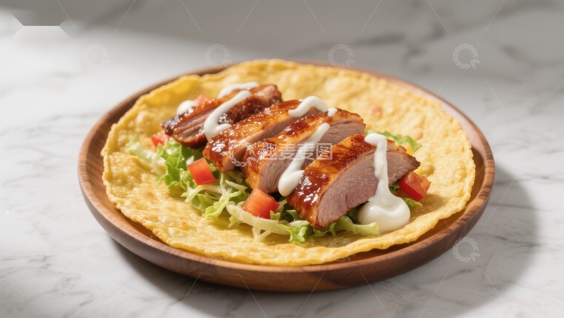 高清大图下载【趣麦麦图】脆皮鸭肉配蔬菜沙拉卷