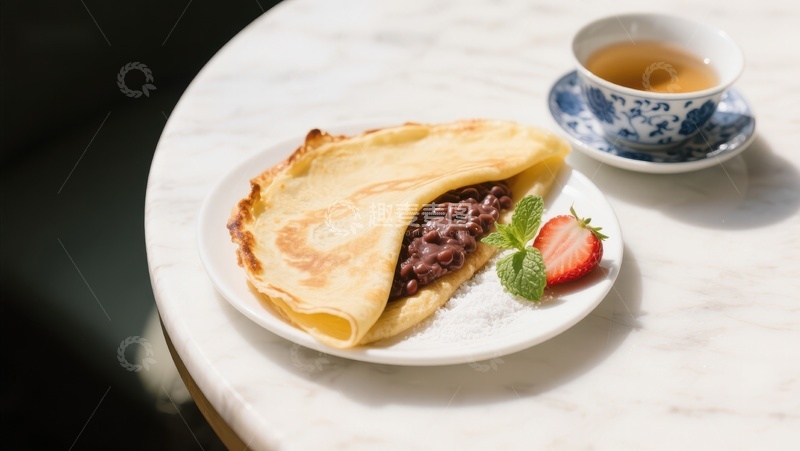 高清大图下载【趣麦麦图】甜豆馅饼配茶，清新美味