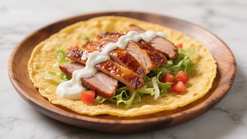 烤鸭薄饼配蔬菜与酱汁