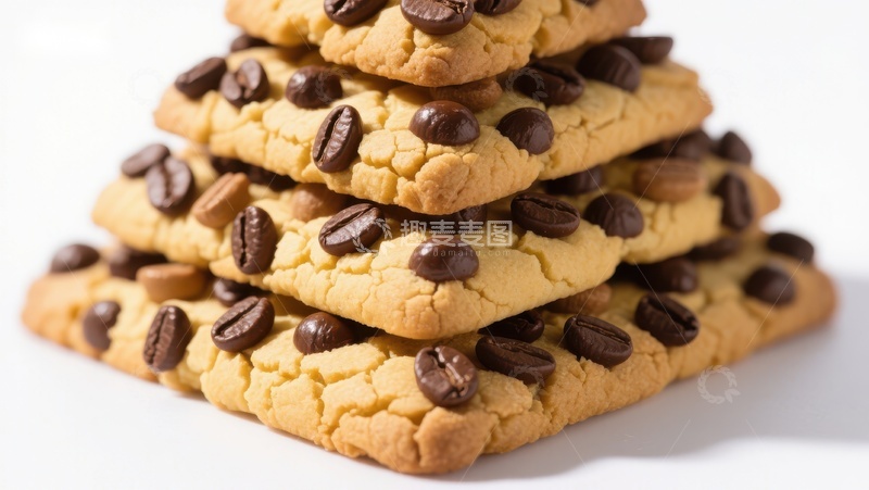 高清大图下载【趣麦麦图】咖啡豆点缀的饼干堆叠