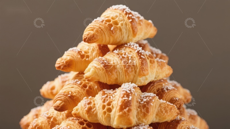 高清大图下载【趣麦麦图】金黄酥脆的羊角面包堆叠