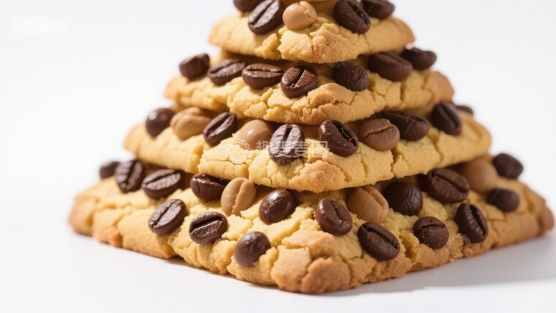 高清大图下载【趣麦麦图】咖啡豆点缀的饼干金字塔