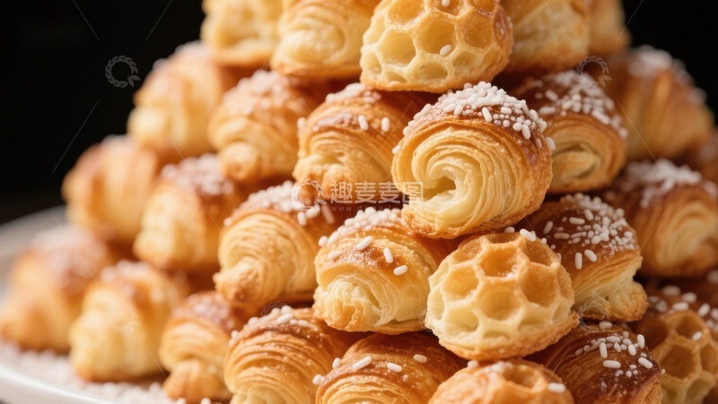 高清大图下载【趣麦麦图】金黄酥脆的糕点堆叠