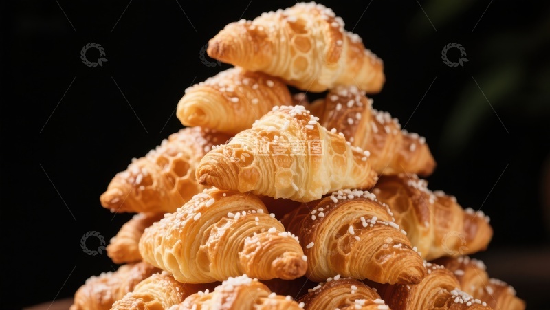 高清大图下载【趣麦麦图】金黄酥脆的羊角面包堆叠
