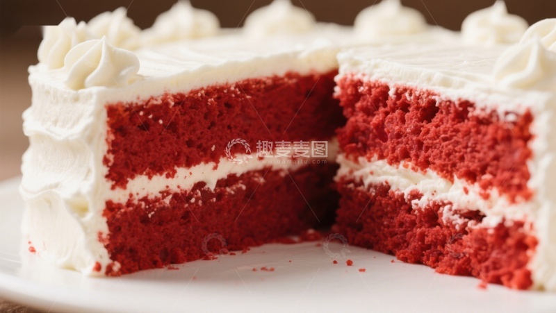 高清大图下载【趣麦麦图】切开的红丝绒蛋糕