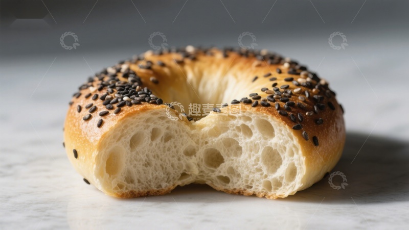 高清大图下载【趣麦麦图】新鲜黑芝麻贝果特写