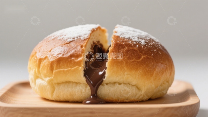 高清大图下载【趣麦麦图】巧克力馅面包，撒上糖粉