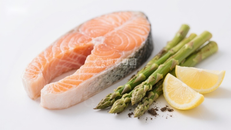 高清大图下载【趣麦麦图】三文鱼配芦笋柠檬