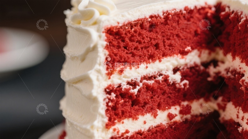 高清大图下载【趣麦麦图】切开的红丝绒蛋糕特写