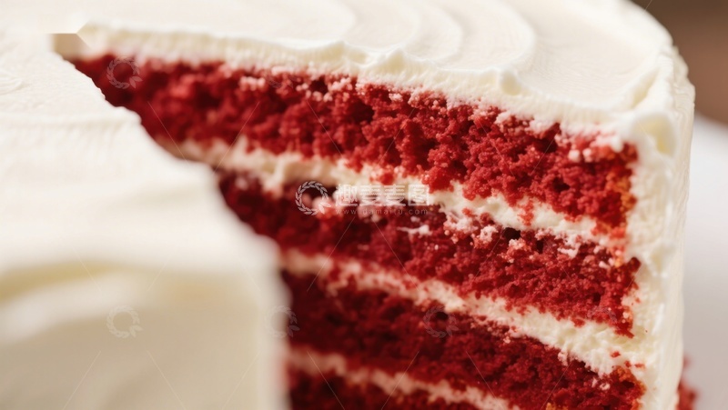 高清大图下载【趣麦麦图】切开的红丝绒蛋糕特写