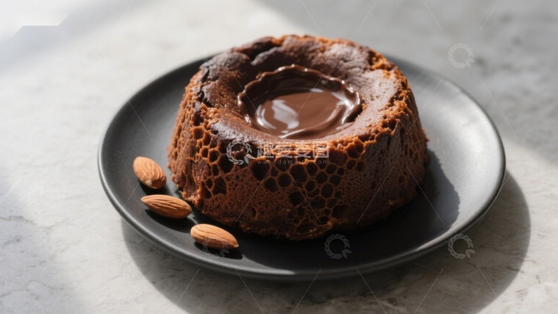 高清大图下载【趣麦麦图】巧克力熔岩蛋糕配杏仁