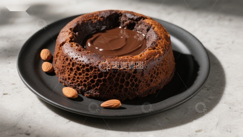 高清大图下载【趣麦麦图】巧克力熔岩蛋糕配杏仁