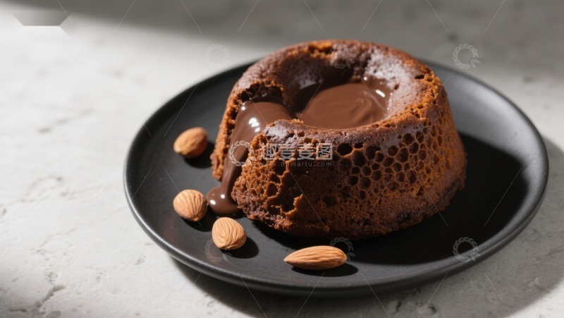 高清大图下载【趣麦麦图】巧克力熔岩蛋糕配杏仁