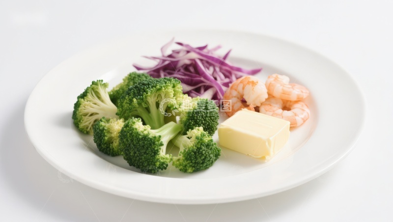 高清大图下载【趣麦麦图】盘中蔬菜虾仁与黄油