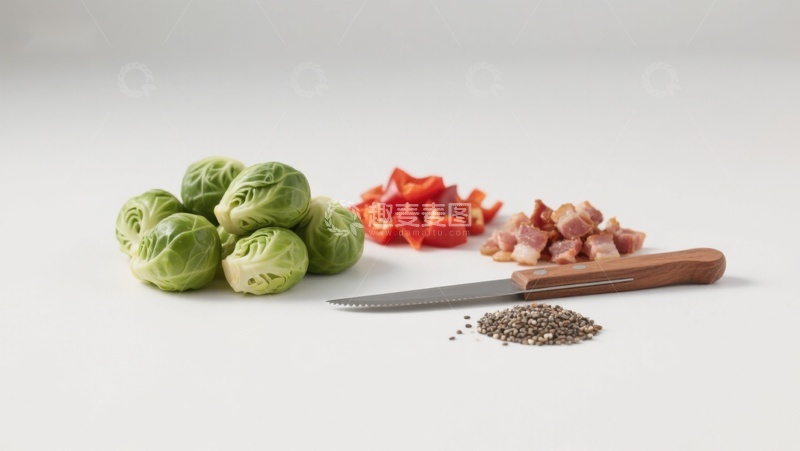 高清大图下载【趣麦麦图】食材准备：抱子甘蓝与配菜