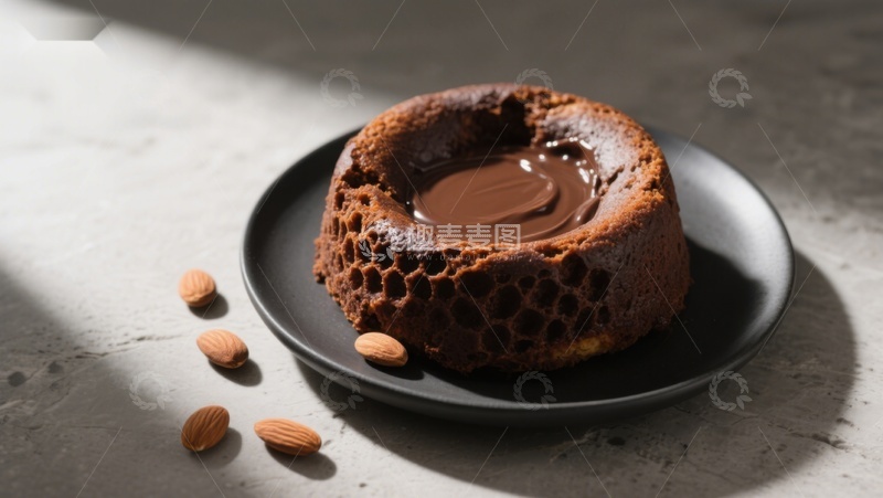 高清大图下载【趣麦麦图】巧克力熔岩蛋糕与杏仁
