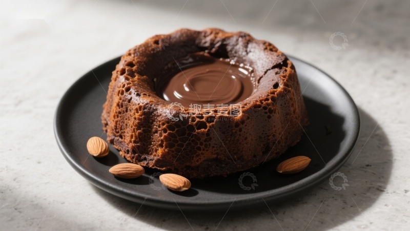 高清大图下载【趣麦麦图】巧克力熔岩蛋糕配杏仁