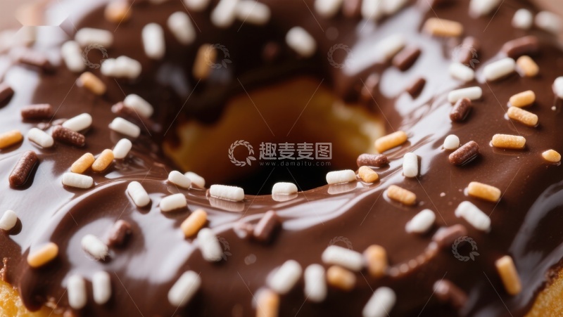 高清大图下载【趣麦麦图】巧克力糖霜甜甜圈特写