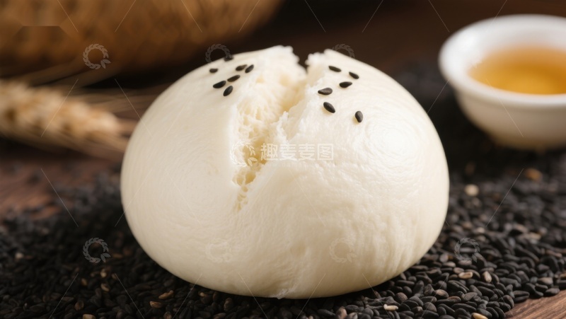 高清大图下载【趣麦麦图】芝麻点缀的包子特写