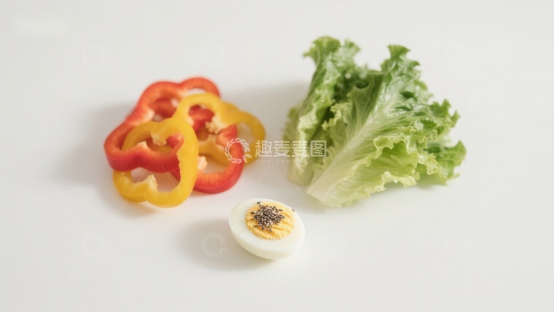 高清大图下载【趣麦麦图】彩椒生菜与煮蛋切片