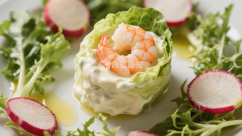 高清大图下载【趣麦麦图】虾仁生菜沙拉创意摆盘