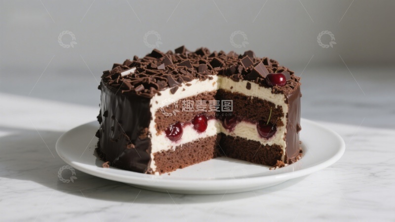 高清大图下载【趣麦麦图】巧克力樱桃蛋糕切面展示
