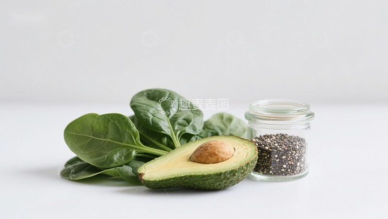 高清大图下载【趣麦麦图】牛油果菠菜与奇亚籽静物