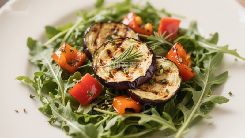 高清大图下载【趣麦麦图】烤茄子番茄沙拉