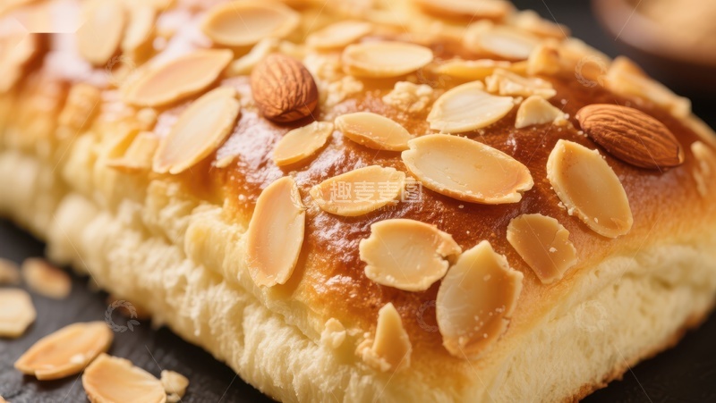 高清大图下载【趣麦麦图】金黄杏仁面包特写