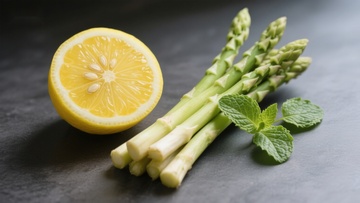 柠檬芦笋与薄荷静物