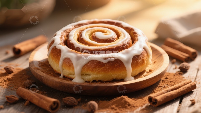 高清大图下载【趣麦麦图】香甜肉桂卷配糖霜