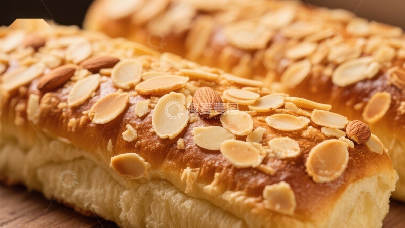 高清大图下载【趣麦麦图】金黄杏仁面包特写