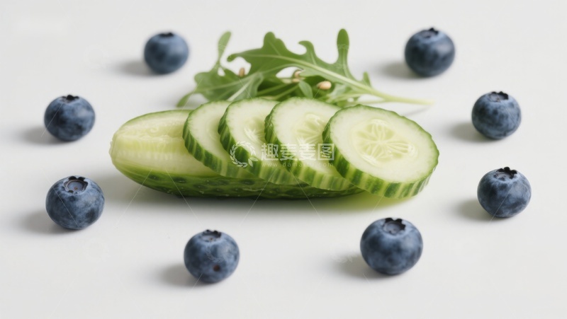 高清大图下载【趣麦麦图】黄瓜蓝莓与绿叶蔬菜摆盘