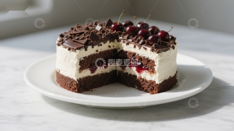 高清大图下载【趣麦麦图】巧克力樱桃蛋糕，切片展示