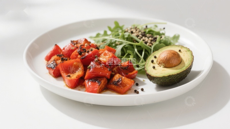 高清大图下载【趣麦麦图】烤红椒配牛油果沙拉