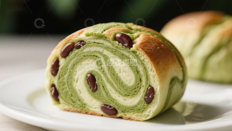 高清大图下载【趣麦麦图】-抹茶红豆面包卷