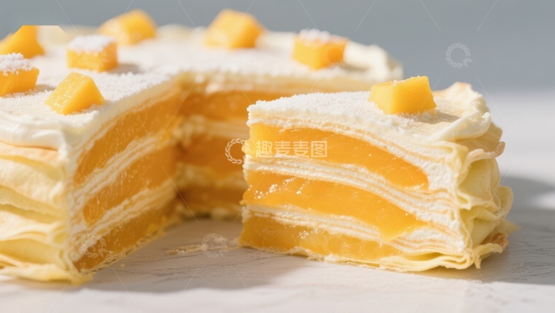 高清大图下载【趣麦麦图】芒果千层蛋糕切片展示