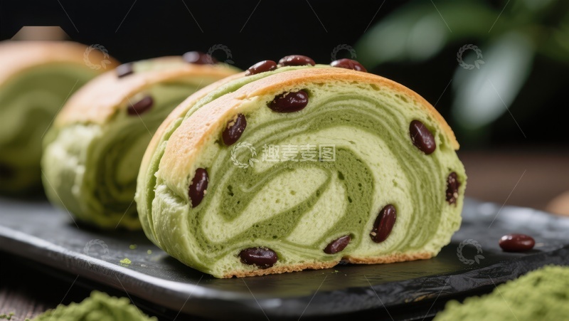 高清大图下载【趣麦麦图】-抹茶红豆面包卷