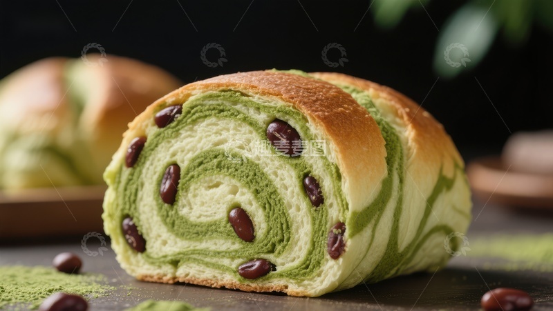 高清大图下载【趣麦麦图】抹茶红豆面包卷